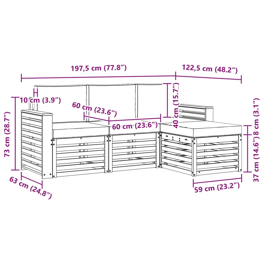 Ensemble de canapés d'extérieur 4 pcs Naturel et Anthracite - 8