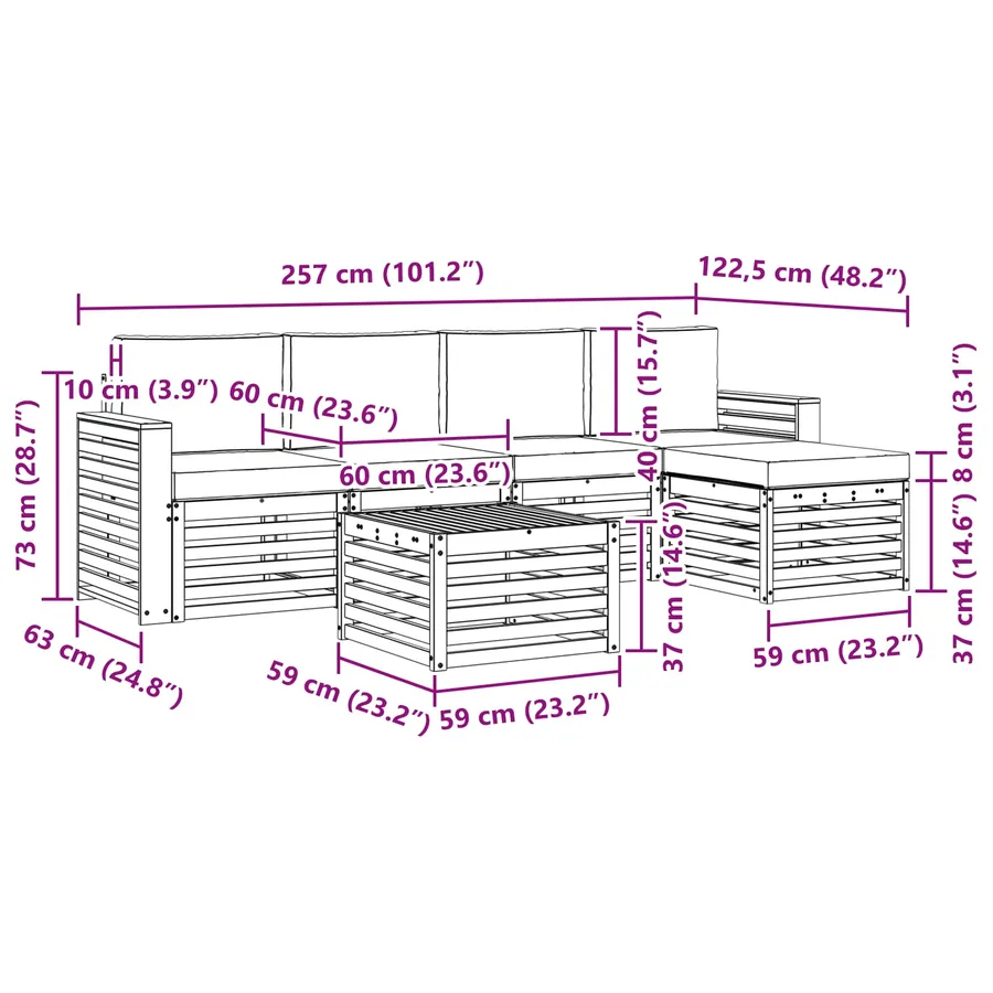 Ensemble de canapés d'extérieur 6 pcs Naturel et Anthracite - 8