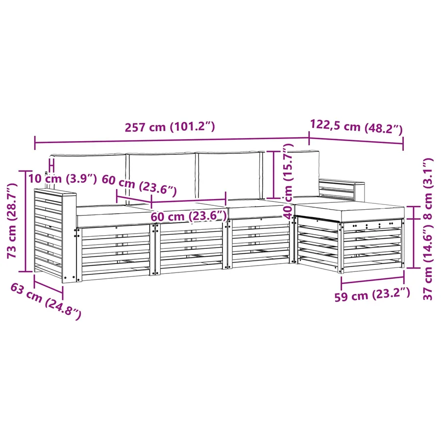 Ensemble de canapés d'extérieur 5 pcs Naturel et Anthracite - 8