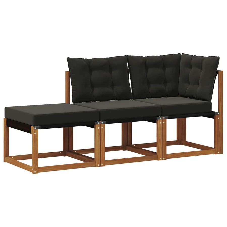 Canapés modulaires d'extérieur 3 Pièce Naturel et Noir - 2