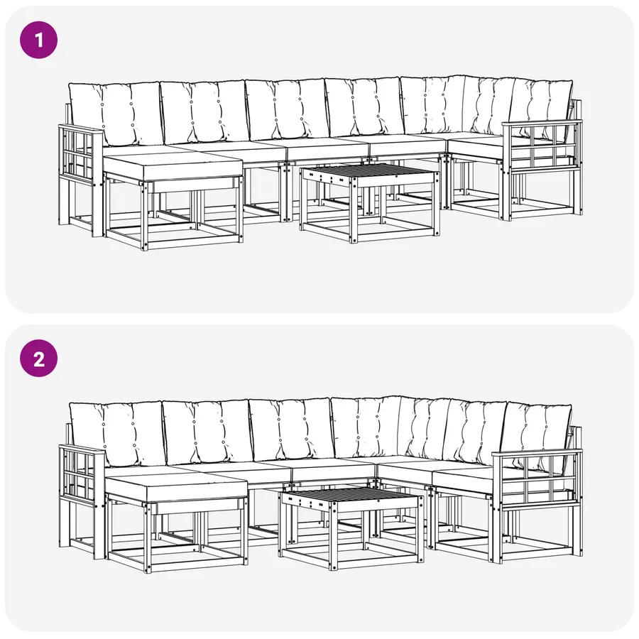 Ensemble de canapés d'extérieur 8 pcs Naturel et Noir - 12