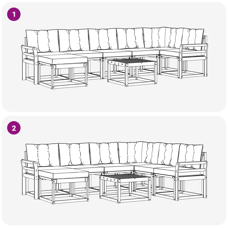 Ensemble de canapés d'extérieur 8 pcs Naturel et Noir - 12