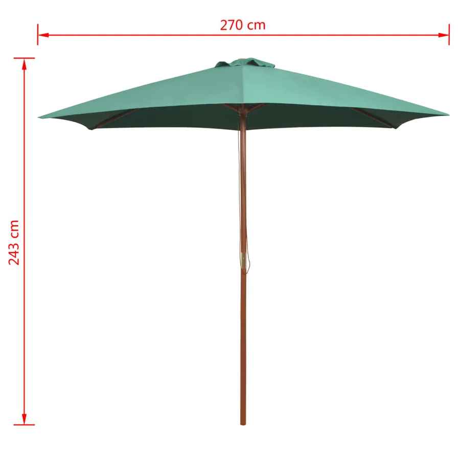 Parasol avec poteau en bois 270 x 270 cm Vert - 6