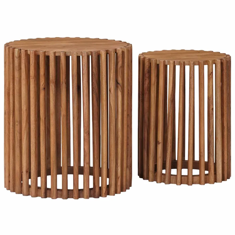 Ensemble de Tables de Chevet Artisanales 2 pcs Marron Teck