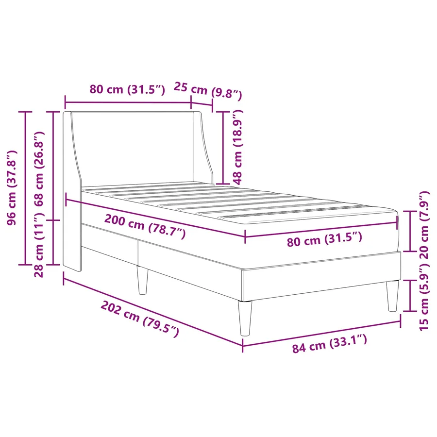 Cadre de lit avec matelas Gris clair 80x 200 cm Polyester - 11