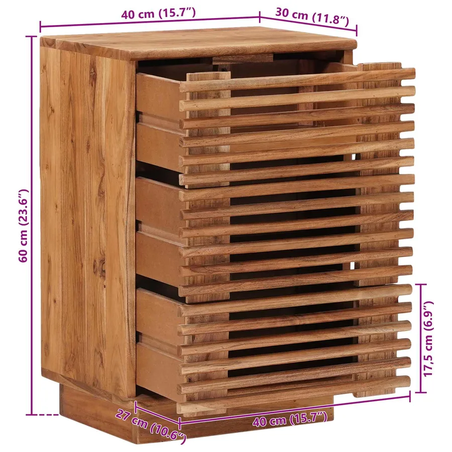 Table de chevet faite main Marron Teck 40 x 30 x 60 cm - 13