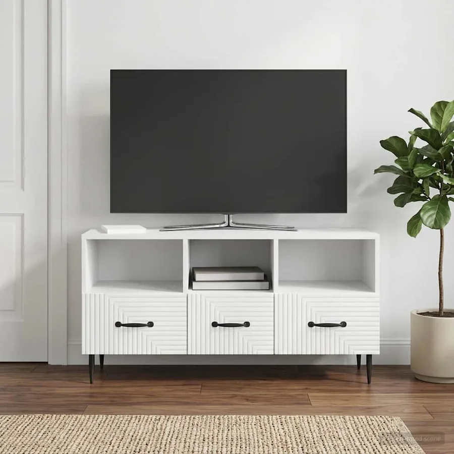 Meuble TV Blanc 102 x 34,5 x 50 cm Bois d'ingénierie - 4