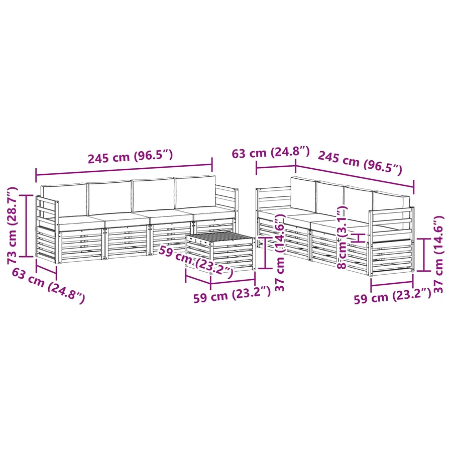 Ensembles de canapés avec coussin 9 pcs Gris Naturel et Clair - 9