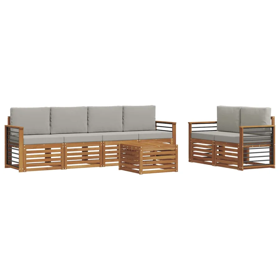 Ensemble de canapés d'extérieur 7 pcs Gris Naturel et Clair - 2