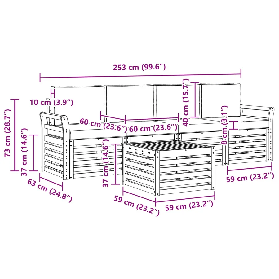 Ensemble de canapés d'extérieur 5 pcs Gris Naturel et Clair - 9