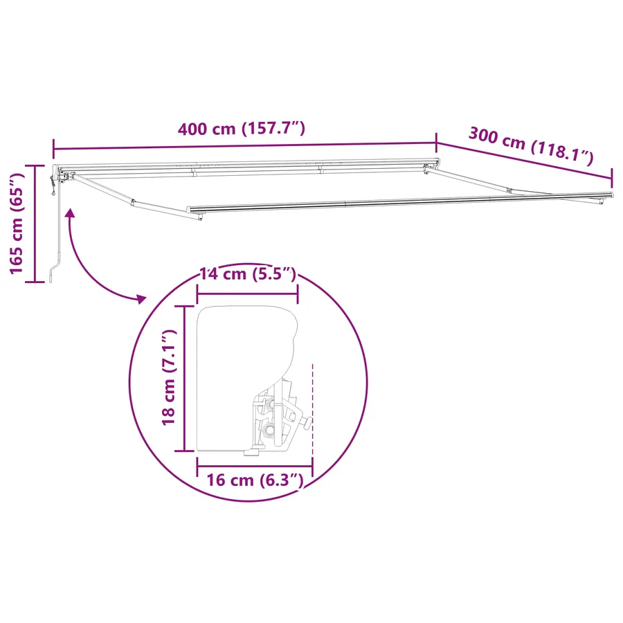 Cadre de store rétractable électrique Blanc 4 × 3 m Acier - 9