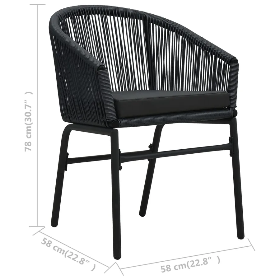 Chaises de jardin lot de 2 Noir Rotin PE - 9