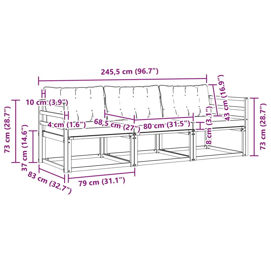 Ensemble de canapés d'extérieur 3 pcs Gris Naturel et Clair - 9