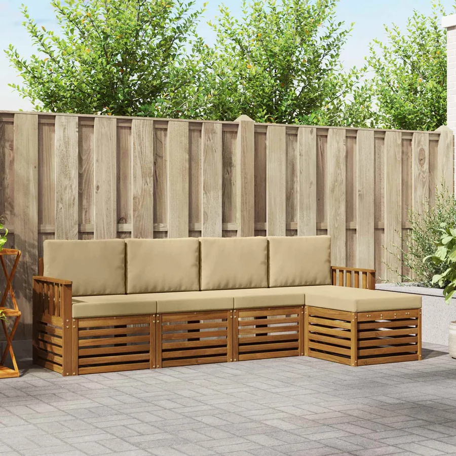 Ensemble de canapés d'extérieur 5 pcs Naturel et Beige