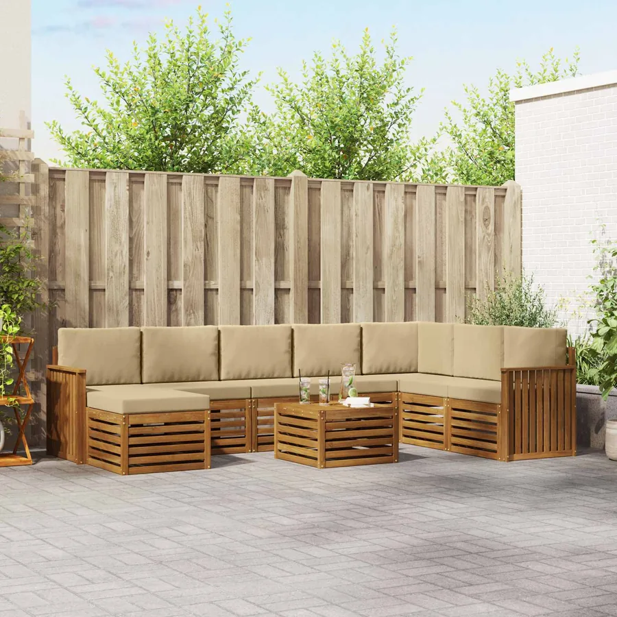 Ensemble de canapés d'extérieur 9 pcs Naturel et Beige