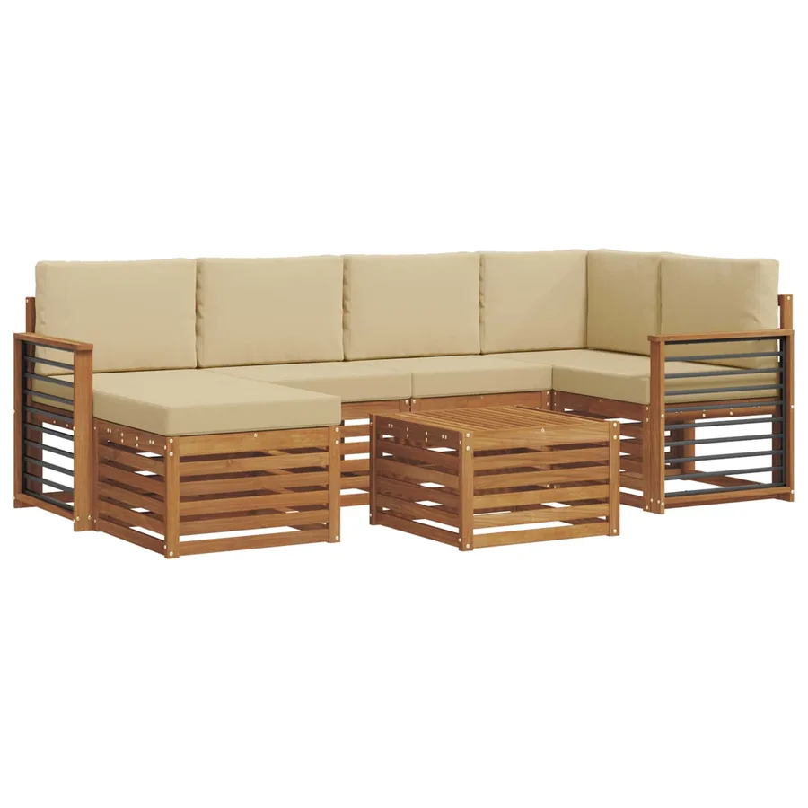Ensemble de canapé d'angle avec coussin 7 pcs Naturel et Beige - 2