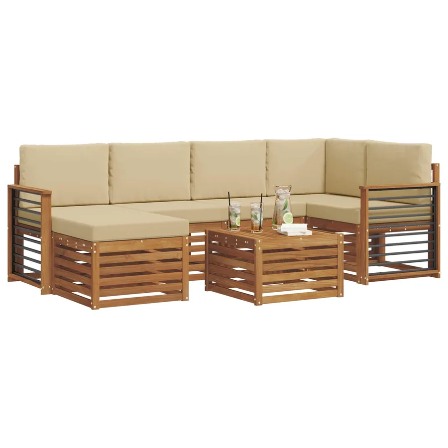 Ensemble de canapé d'angle avec coussin 7 pcs Naturel et Beige - 3