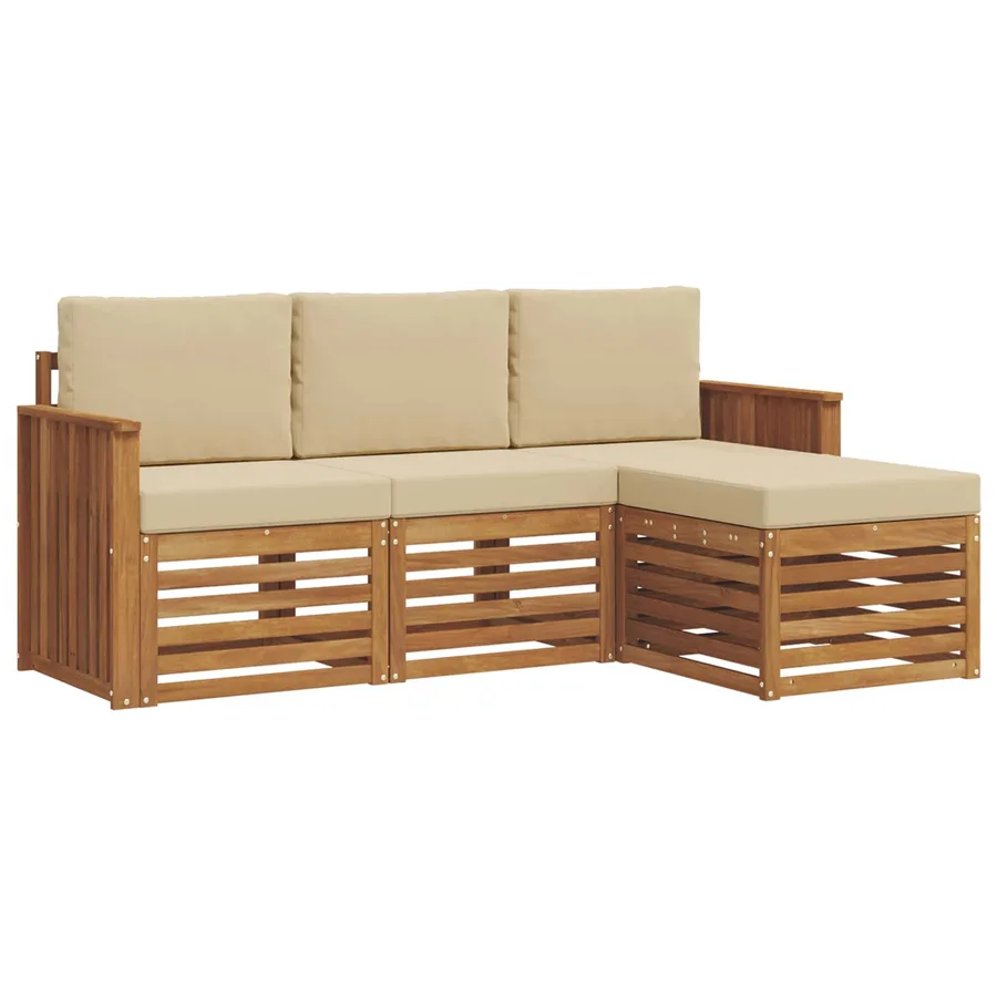 Ensemble de canapés d'extérieur 4 pcs Naturel et Beige - 2