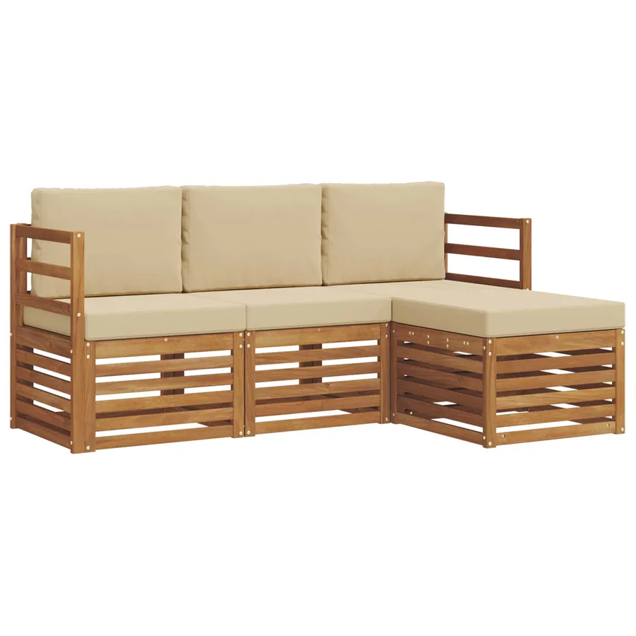 Ensemble de canapés d'extérieur 4 pcs Naturel et Beige - 2