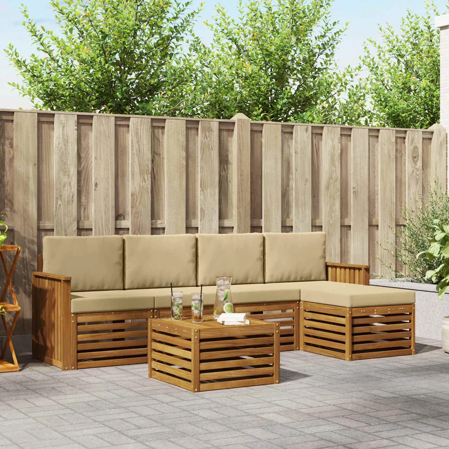 Ensemble de canapés d'extérieur 6 pcs Naturel et Beige