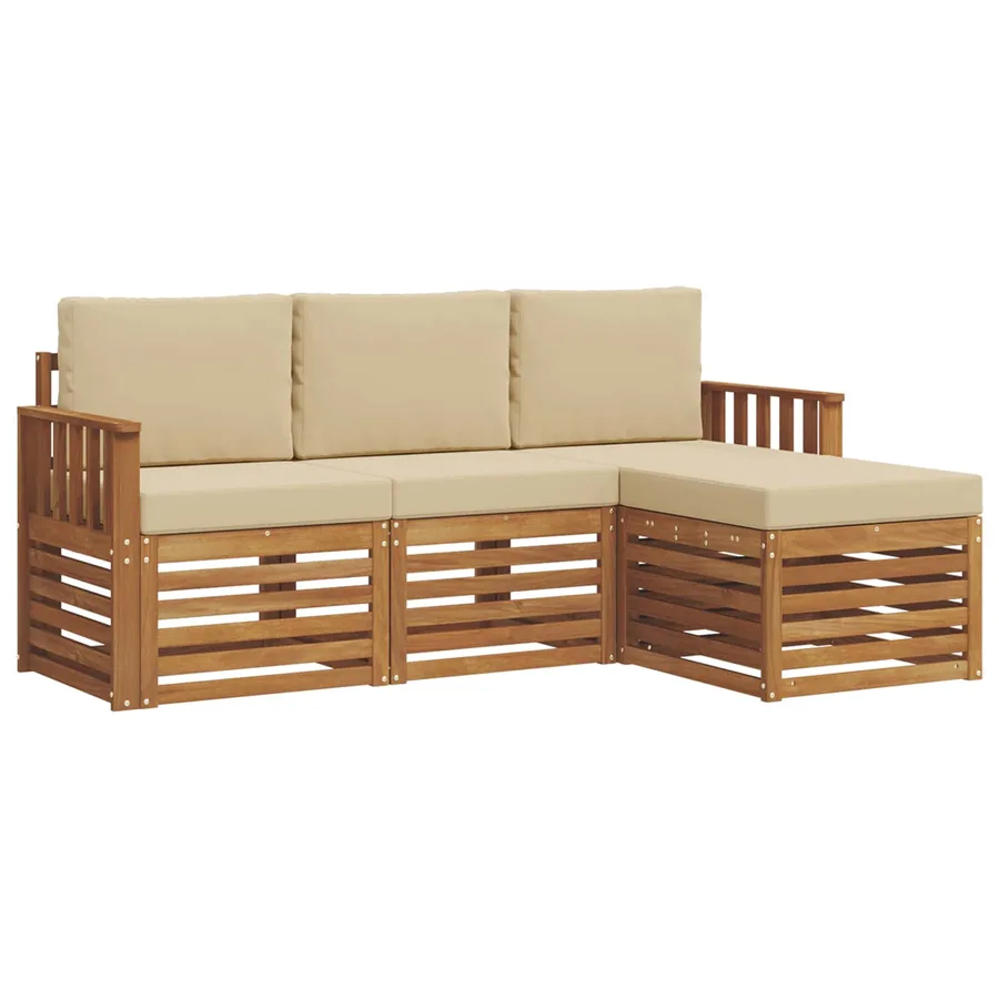 Ensemble de canapés d'extérieur 4 pcs Naturel et Beige - 2