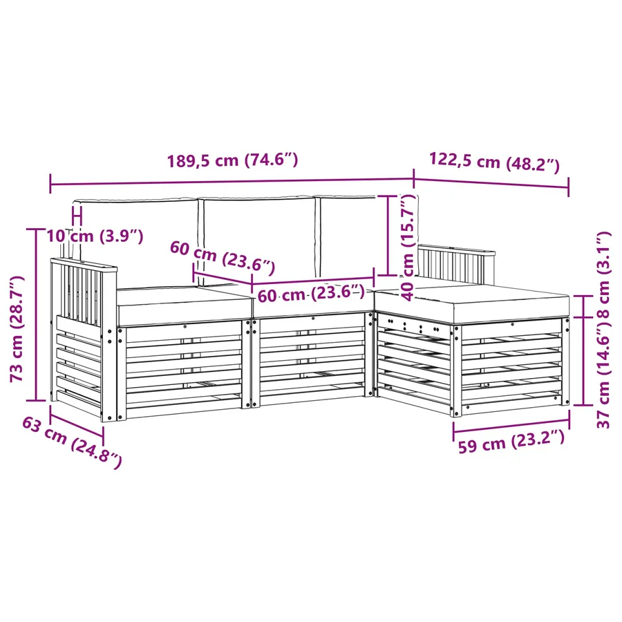 Ensemble de canapés d'extérieur 4 pcs Naturel et Beige - 8