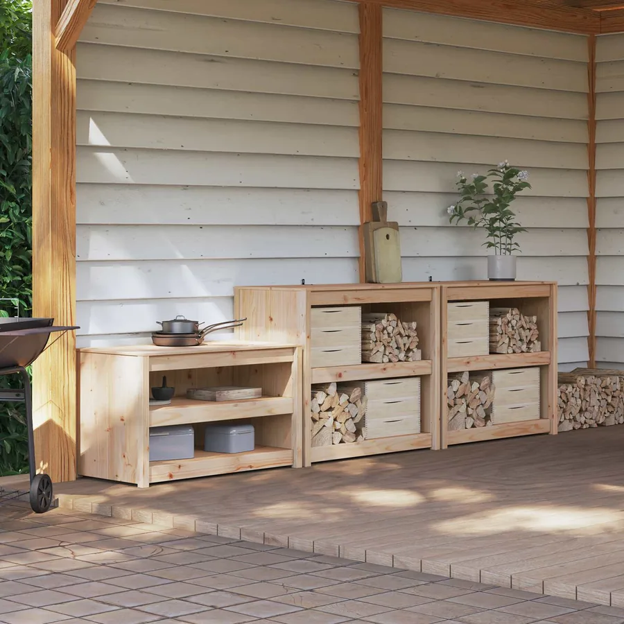 Meuble de cuisine d'extérieur MEPPEL 3 pcs Douglas Naturel