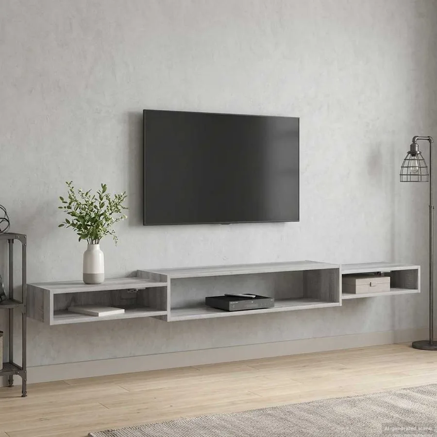 Meuble TV mural Montage mural Sonoma gris 220 x 28 x 21 cm - 4