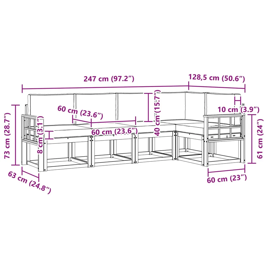 Ensemble de canapés d'extérieur 5 pcs Naturel et Anthracite - 10