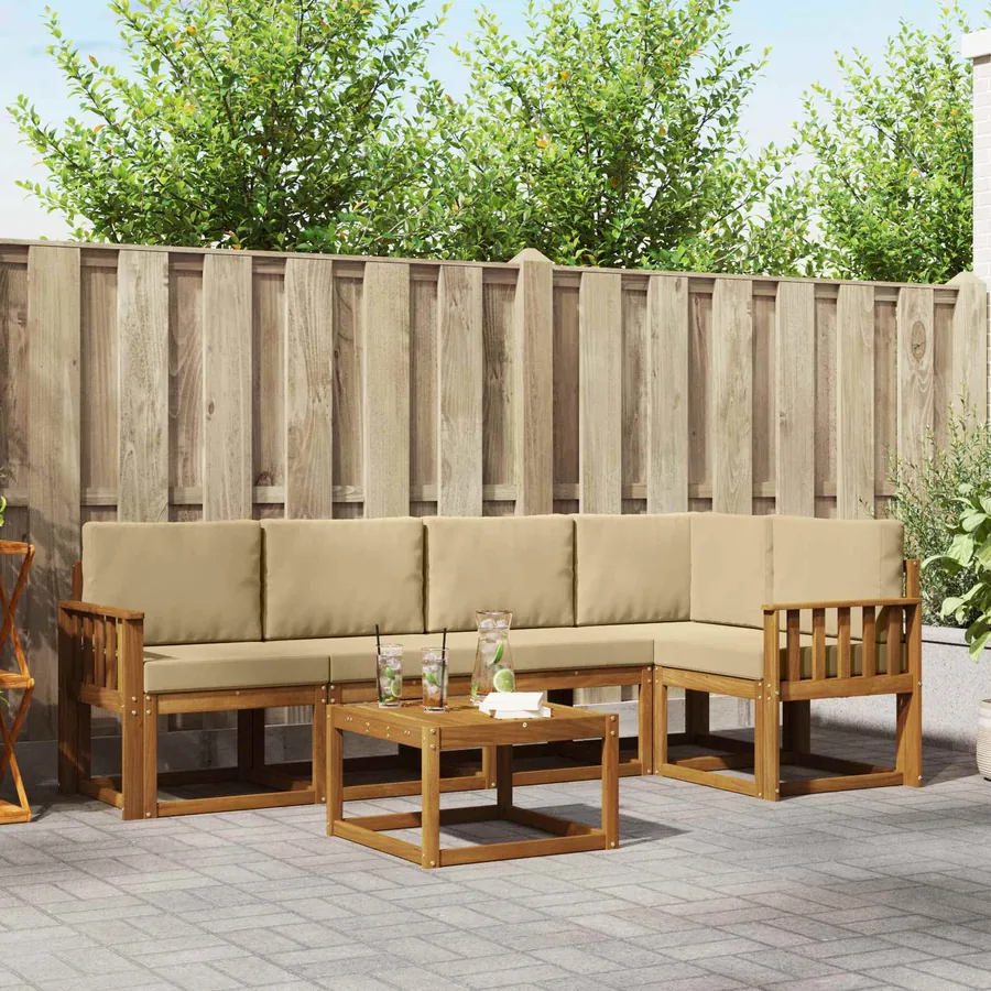 Ensemble de canapés d'extérieur 6 pcs Naturel et Beige