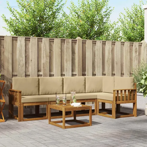 Ensemble de canapés d'extérieur 6 pcs Naturel et Beige