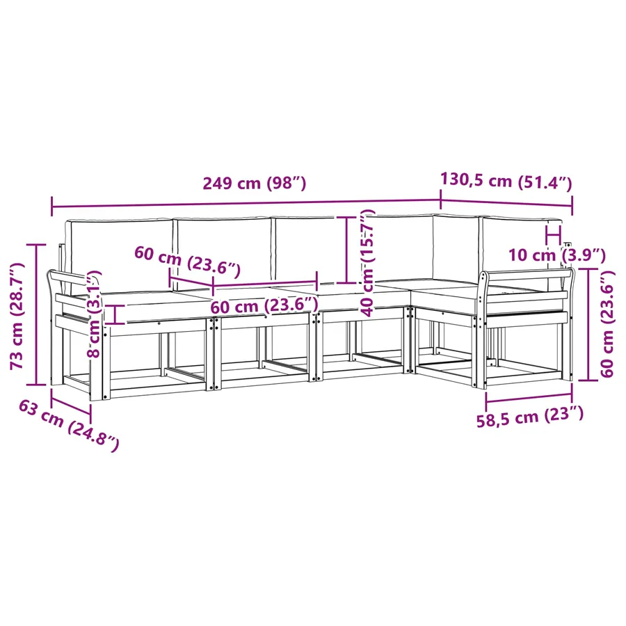 Ensemble de canapés d'extérieur 5 pcs Naturel et Anthracite - 9