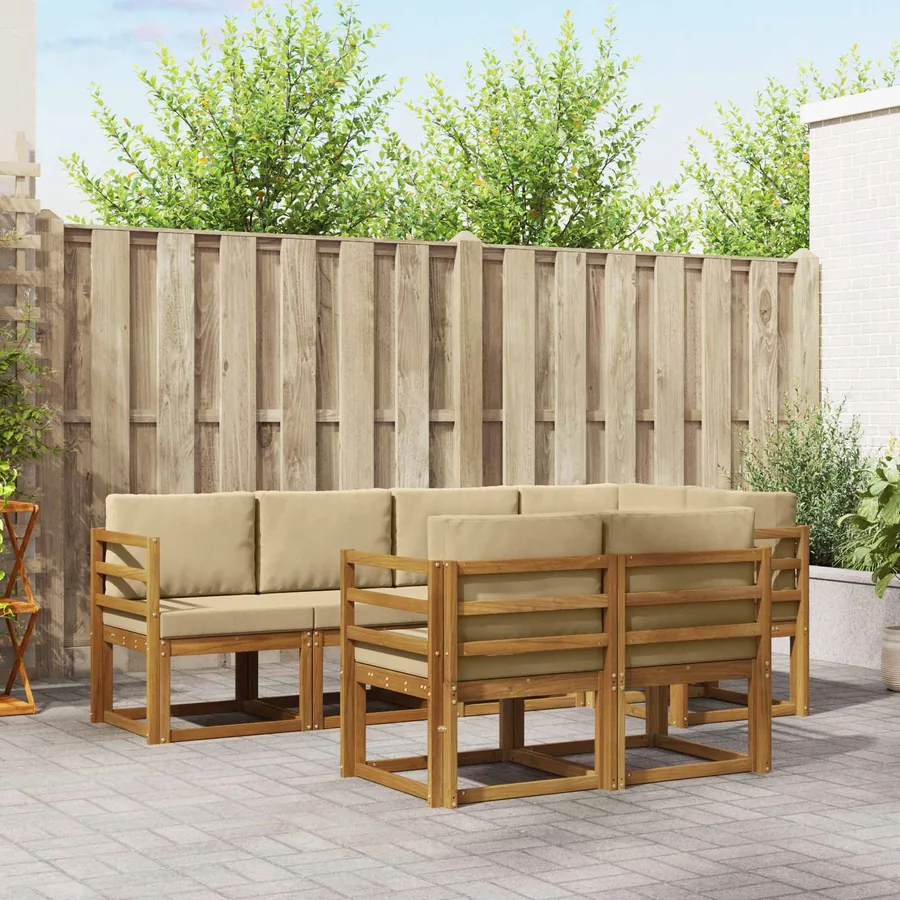 Ensemble de canapés d'extérieur 7 pcs Naturel et Beige