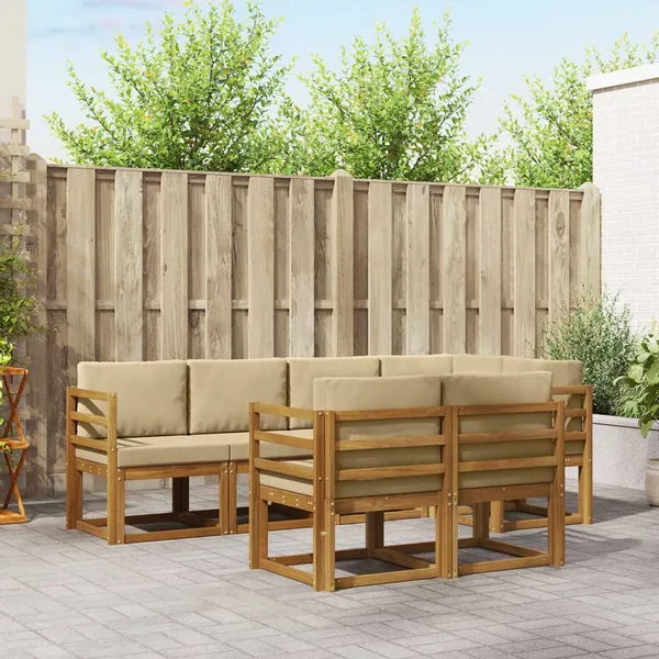 Ensemble de canapés d'extérieur 7 pcs Naturel et Beige