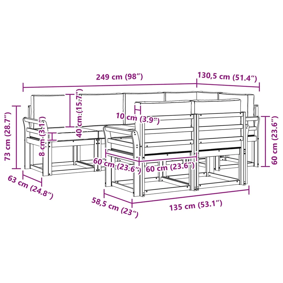 Ensemble de canapés d'extérieur 7 pcs Naturel et Anthracite - 9