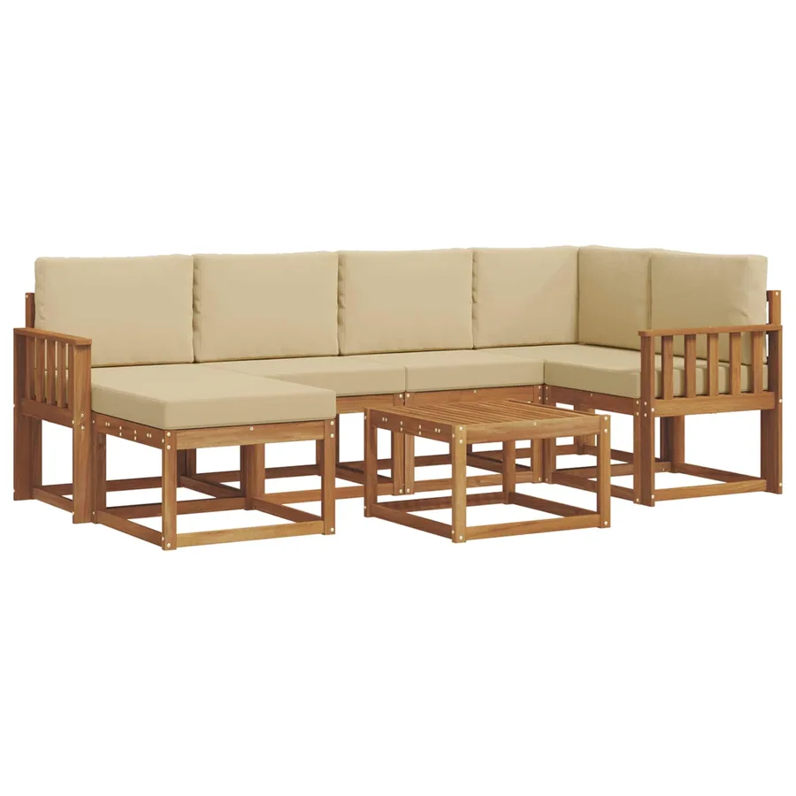 Ensemble de canapés d'extérieur 7 pcs Naturel et Beige - 2
