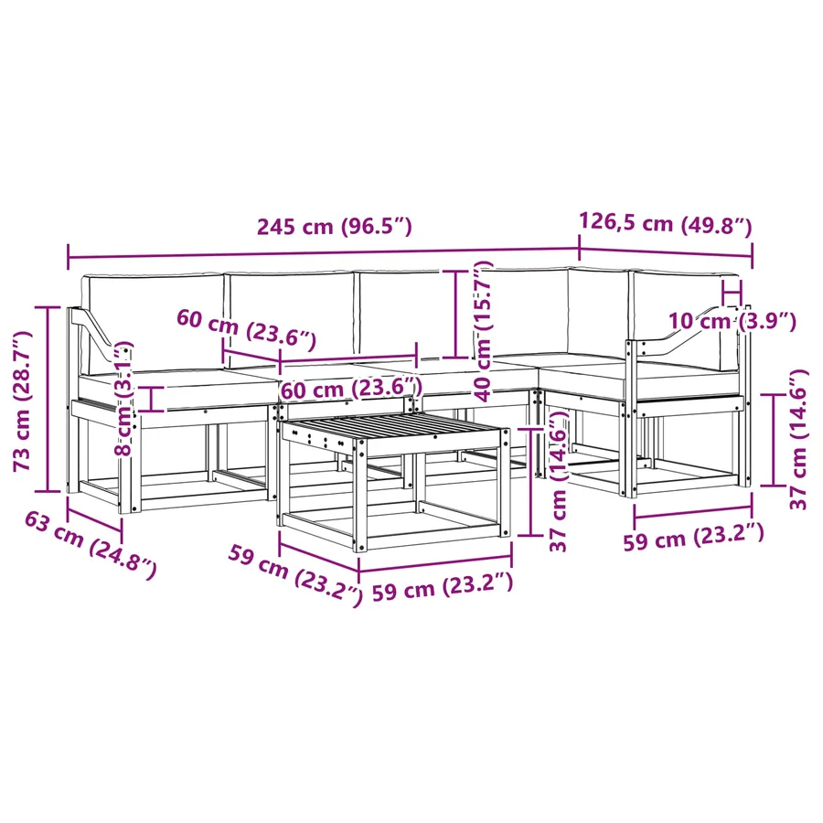 Ensemble de canapés d'extérieur 6 pcs Naturel et Anthracite - 11
