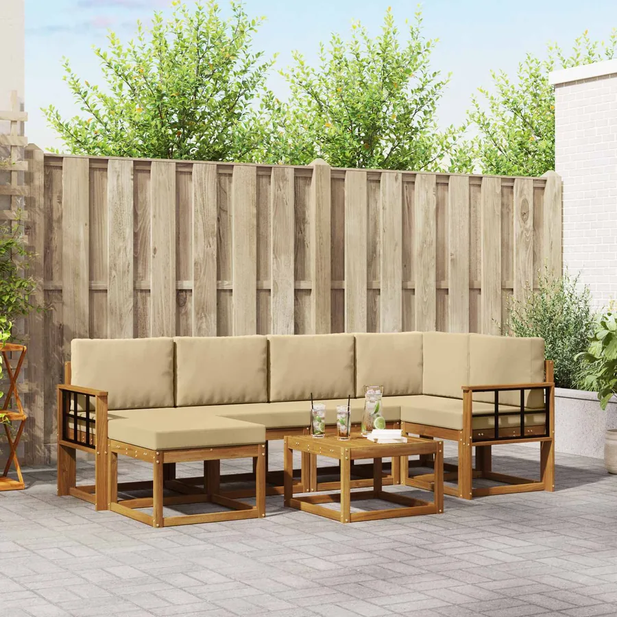 Ensemble de canapés d'extérieur 7 pcs Naturel et Beige