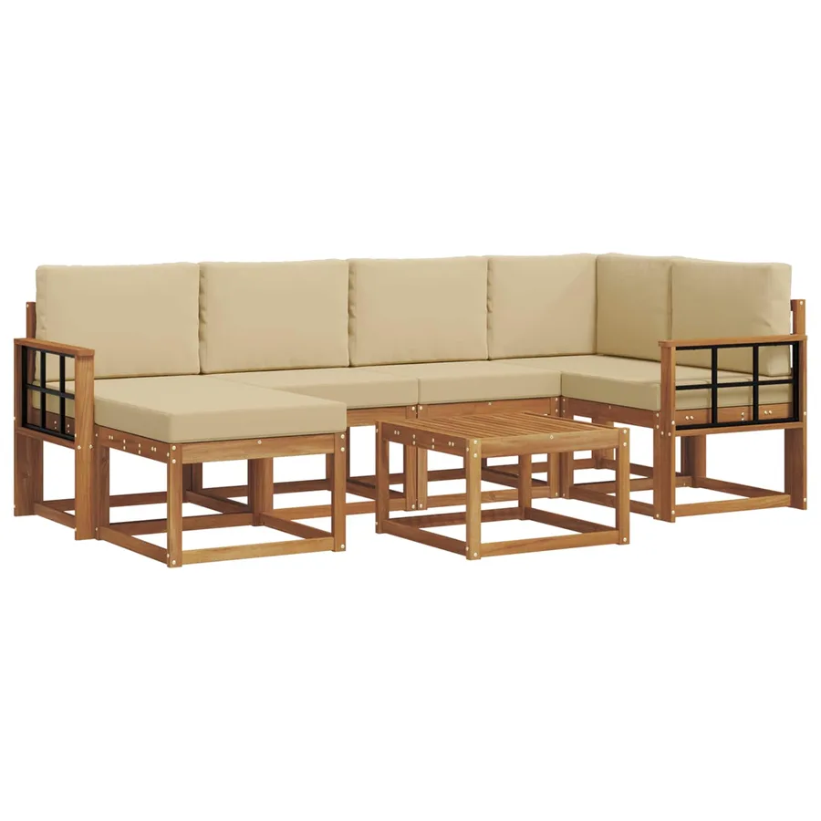 Ensemble de canapés d'extérieur 7 pcs Naturel et Beige - 2