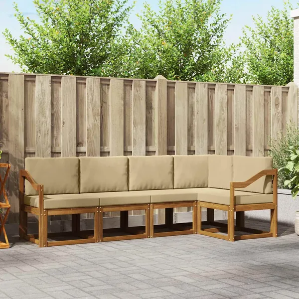 Ensemble de canapés d'extérieur 5 pcs Naturel et Beige