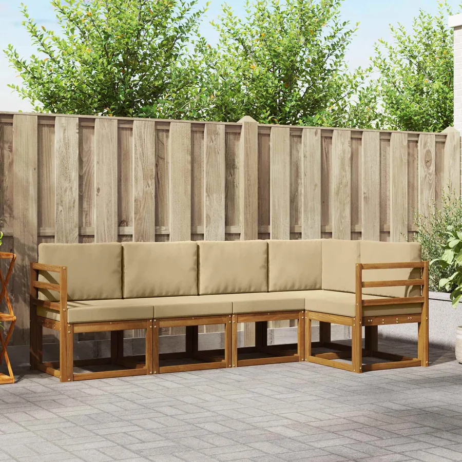 Ensemble de canapés d'extérieur 5 pcs Naturel et Beige