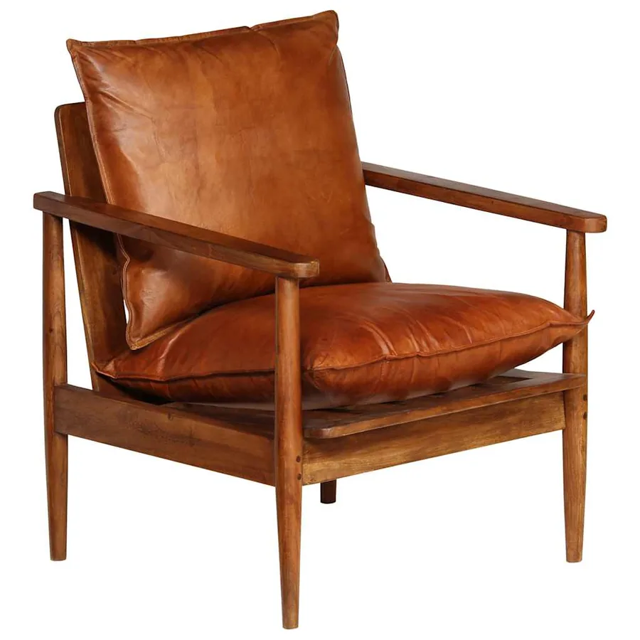 Fauteuil Marron Cuir véritable avec bois d'acacia - 12