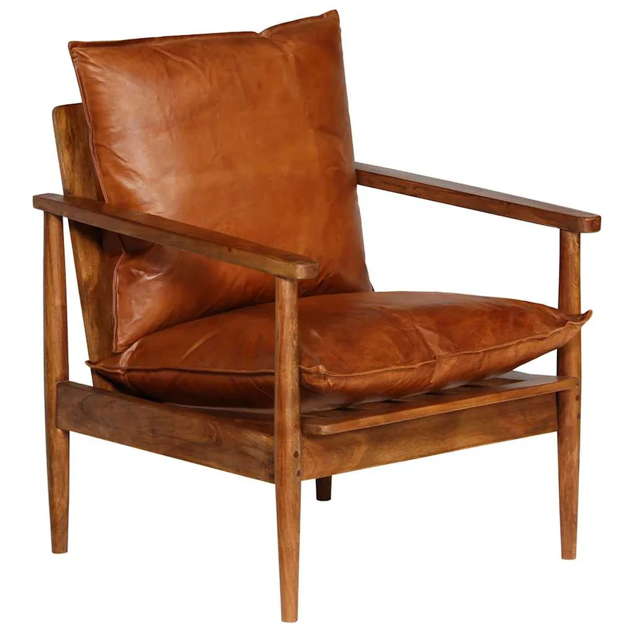 Fauteuil Marron Cuir véritable avec bois d'acacia - 13