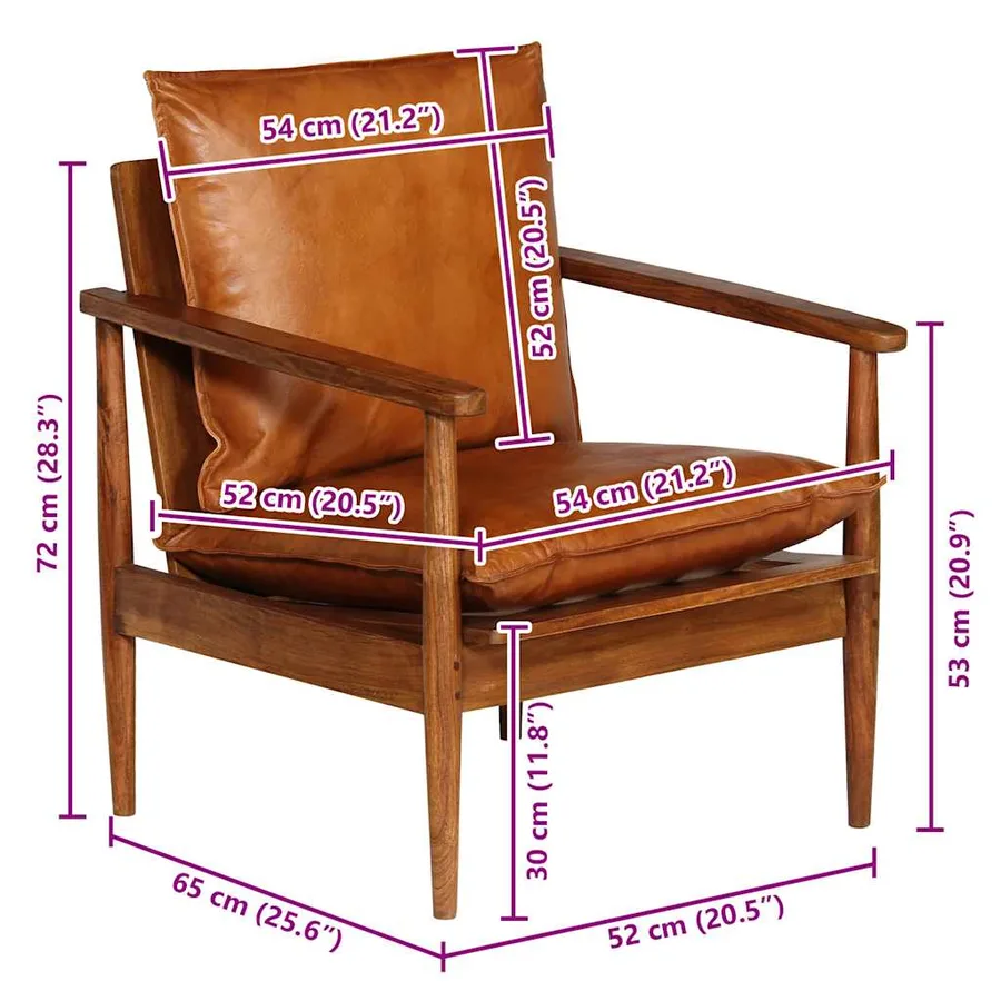 Fauteuil Marron Cuir véritable avec bois d'acacia - 15