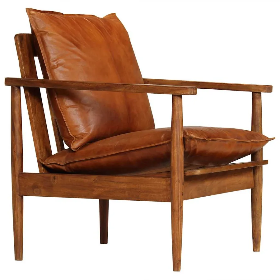 Fauteuil Marron Cuir véritable avec bois d'acacia - 2