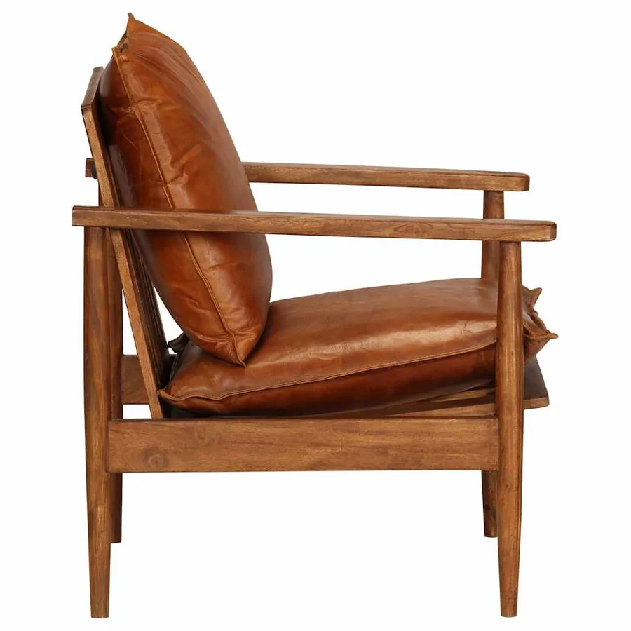 Fauteuil Marron Cuir véritable avec bois d'acacia - 3
