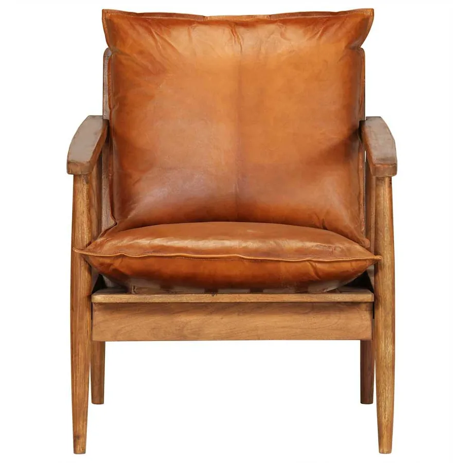 Fauteuil Marron Cuir véritable avec bois d'acacia - 4