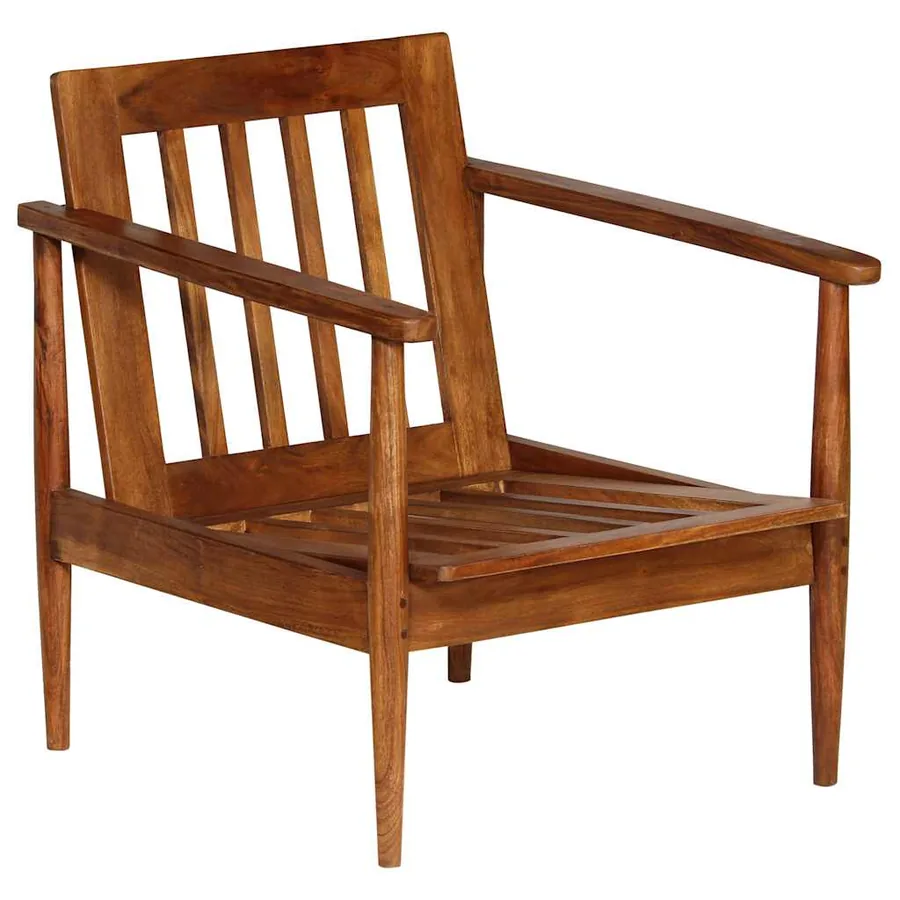 Fauteuil Marron Cuir véritable avec bois d'acacia - 5