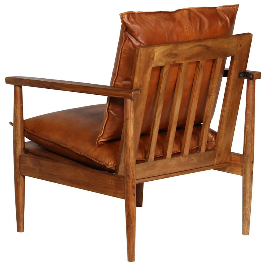 Fauteuil Marron Cuir véritable avec bois d'acacia - 6