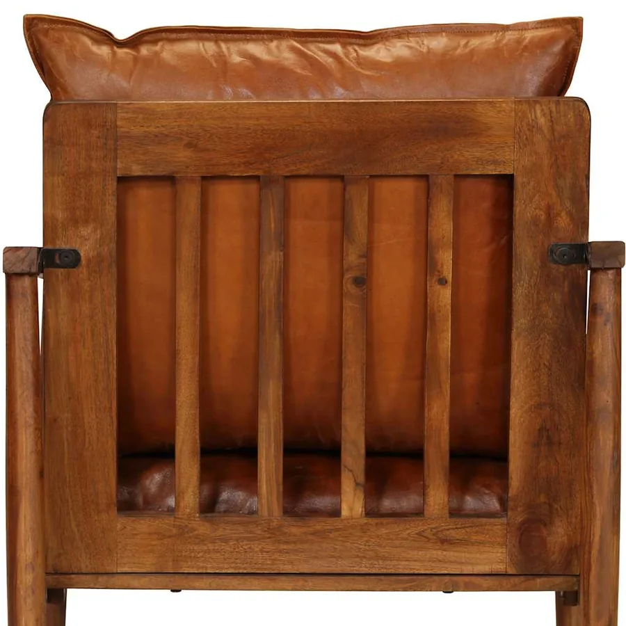 Fauteuil Marron Cuir véritable avec bois d'acacia - 7